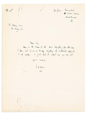 AUDEN, W.H. Two items, each Signed, to the literary editor of the Chicago Sun: Autograph Manuscript, draft for a book review * Brief Au